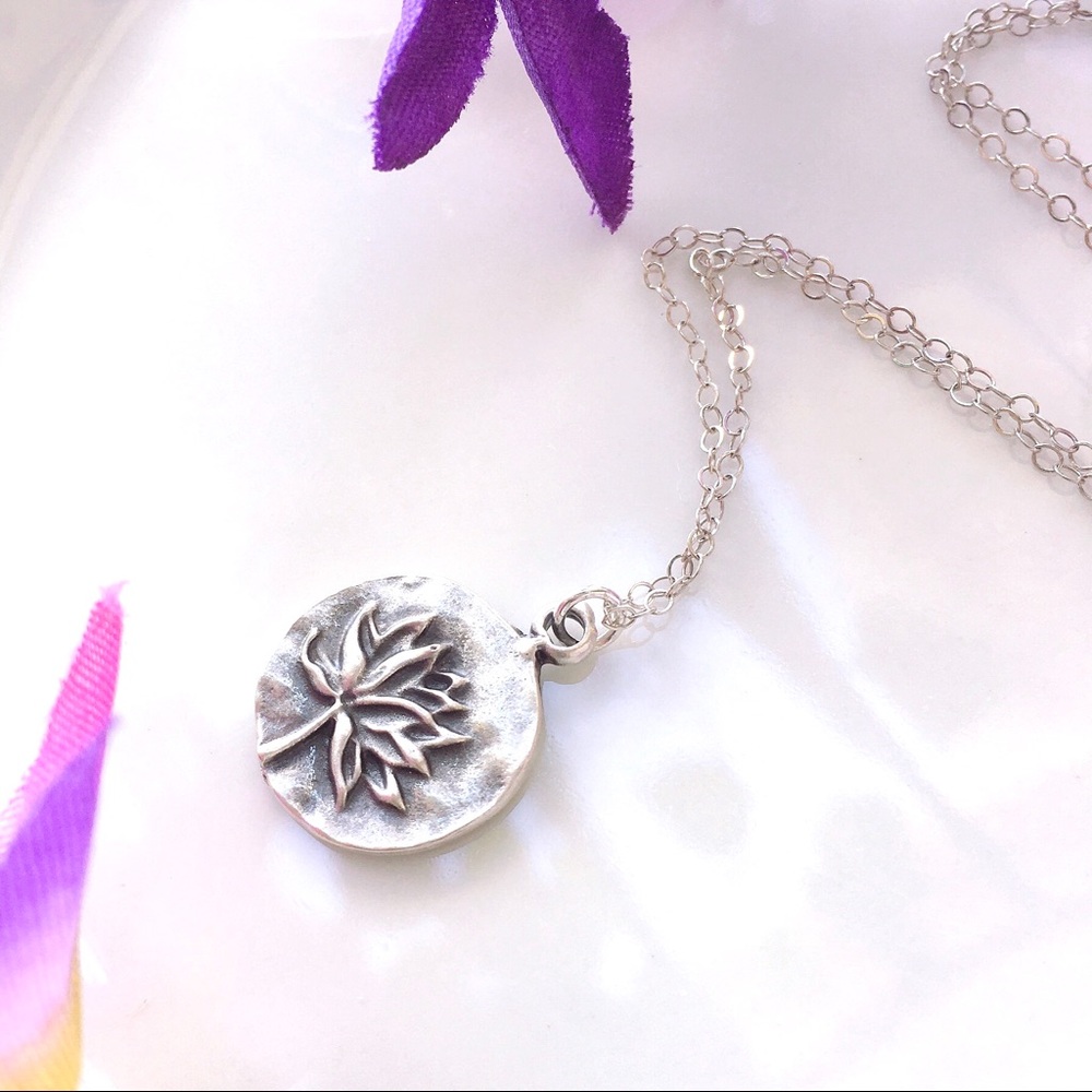 Silver Lotus on Sterling Silver Chain Necklace